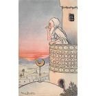 "Le muezzin à l'appel à la prière" Dessin original scène orientaliste par Marcel Jeanjean années 20