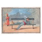 Illustrations originales peintes à la gouache format carte vers 1880