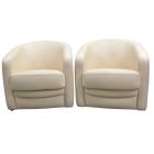 Fauteuils club en cuir crème style Art déco (Paire)