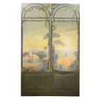 Paravent toile peinte trompe l'œil vers 1900/11950 à 2 feuilles