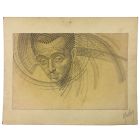 Portrait au fusain et sanguine sur textile école française Martinez