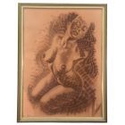 Femme au fusain et sanguine sur textile école française Martinez