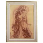 Femme au fusain et sanguine sur textile école française Martinez