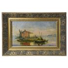 Scène de Port peinture à l'huile sur toile signée Olive 