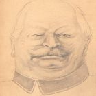 Dessin original portrait caricature Génréral Litzmann au crayon sur papier début XXème 