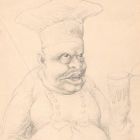 Dessin original portrait caricature au crayon de Von Batocki sur papier début XXème 