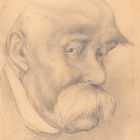 Dessin original portrait caricature au crayon sur papier de Georges Clémenceau début XXème 