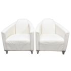 Fauteuils club en cuir blanc et inox style Art déco (Paire)