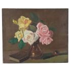 Nature morte aux roses signée huile sur panneau XXème