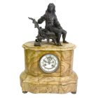 Pendule en bronze au Penseur sur marbre veiné d'époque fin XIXème