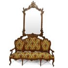 Banquette style Louis XV tapisserie et miroir époque fin XIXème