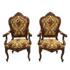 Fauteuils noyer sculpté style Louis XV fin XIXème (paire)