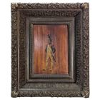 Peinture sur bois de personnage en habit époque XIXème