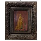 Peinture sur bois de personnage en habit époque XIXème