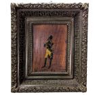 Peinture sur bois de personnage en habit époque XIXème