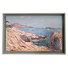 Huile sur toile pointilliste marine par Henri Grallan