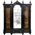 Armoire Napoléon III à décor de panneaux en laque et incrustations Japonais époque Meiji