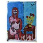 Femme nue fond bleu peinte par Jean-Pierre Alliès