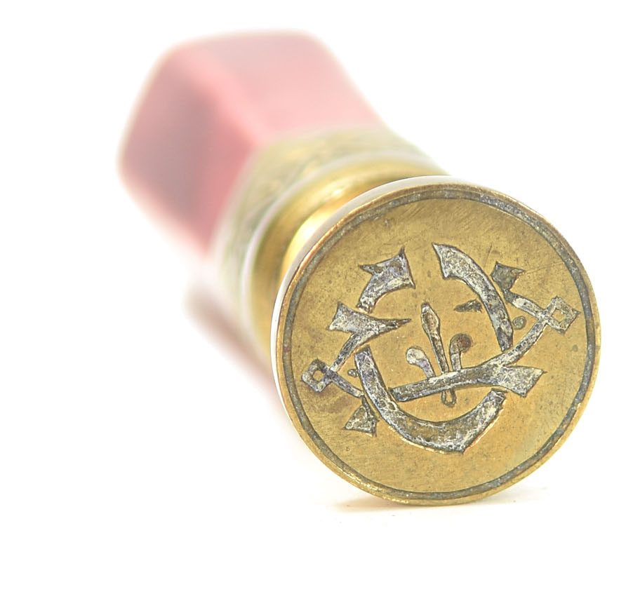 Sceau à cacheter de collection en céramique et bronze