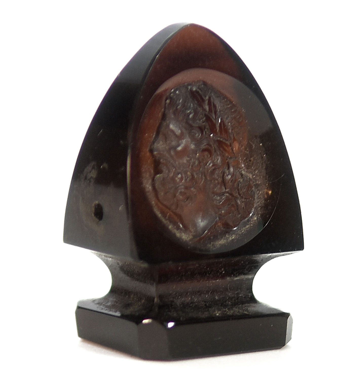 Sceau à cacheter de collection vierge en agate, entaille à décor de tête grecque 
