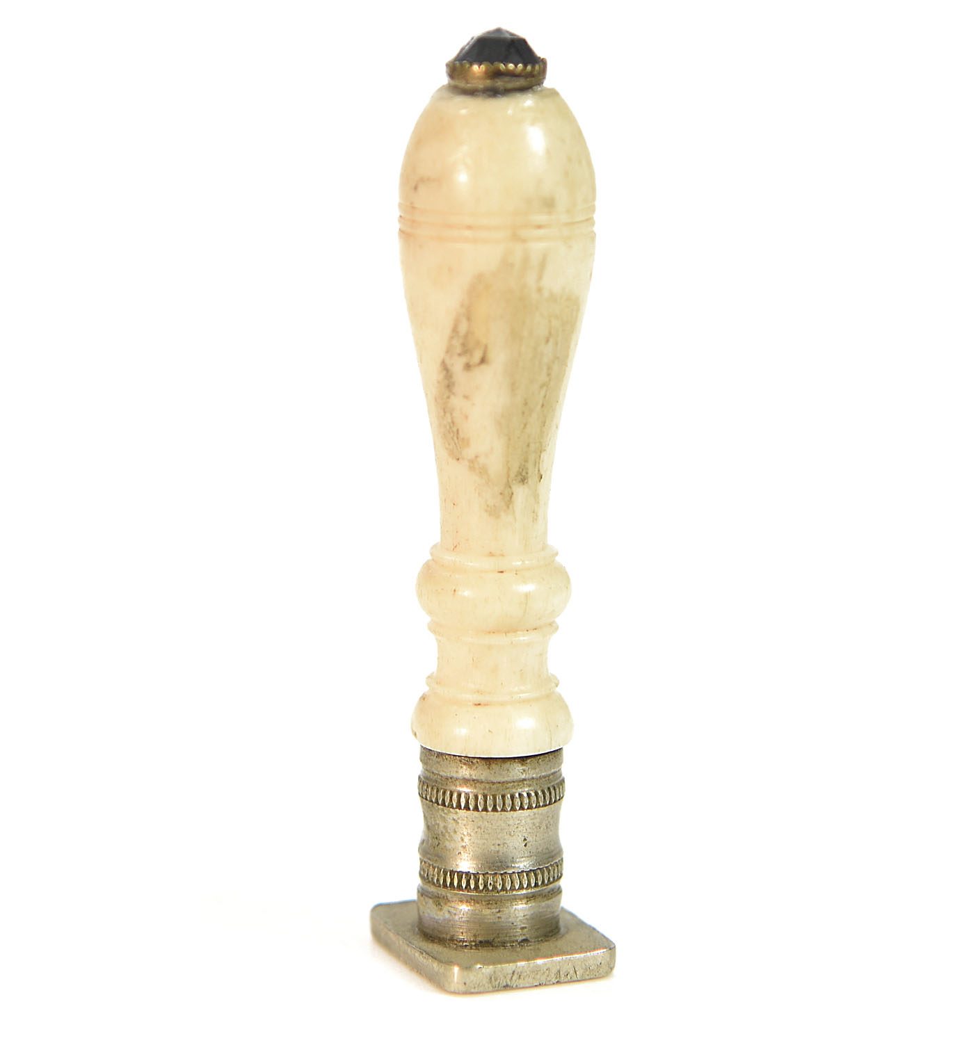 Sceau à cacheter de collection couleur beige clair et cabochon en onyx noir taillé 