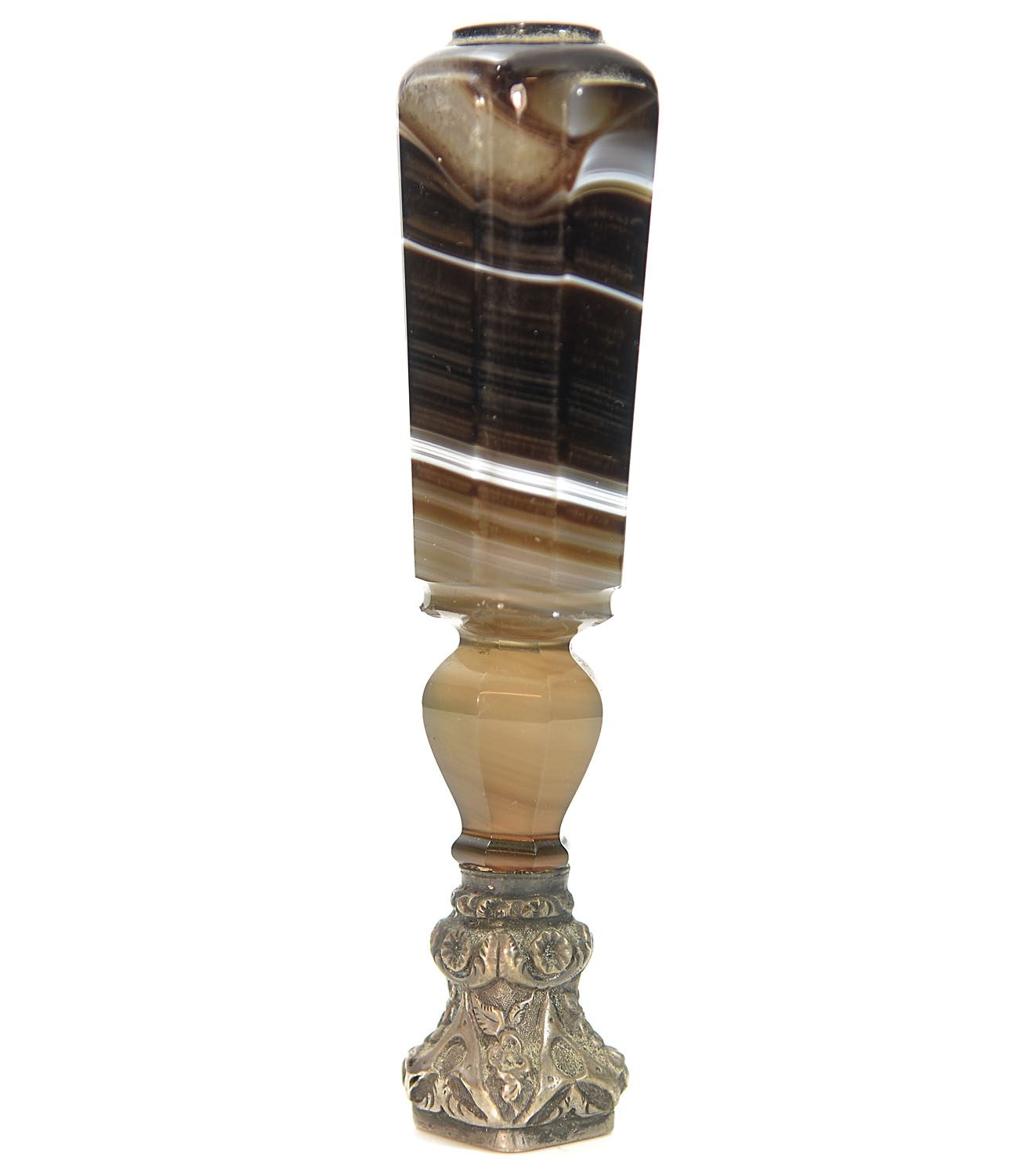 Gros sceau à cacheter de collection agate et argent XIXème