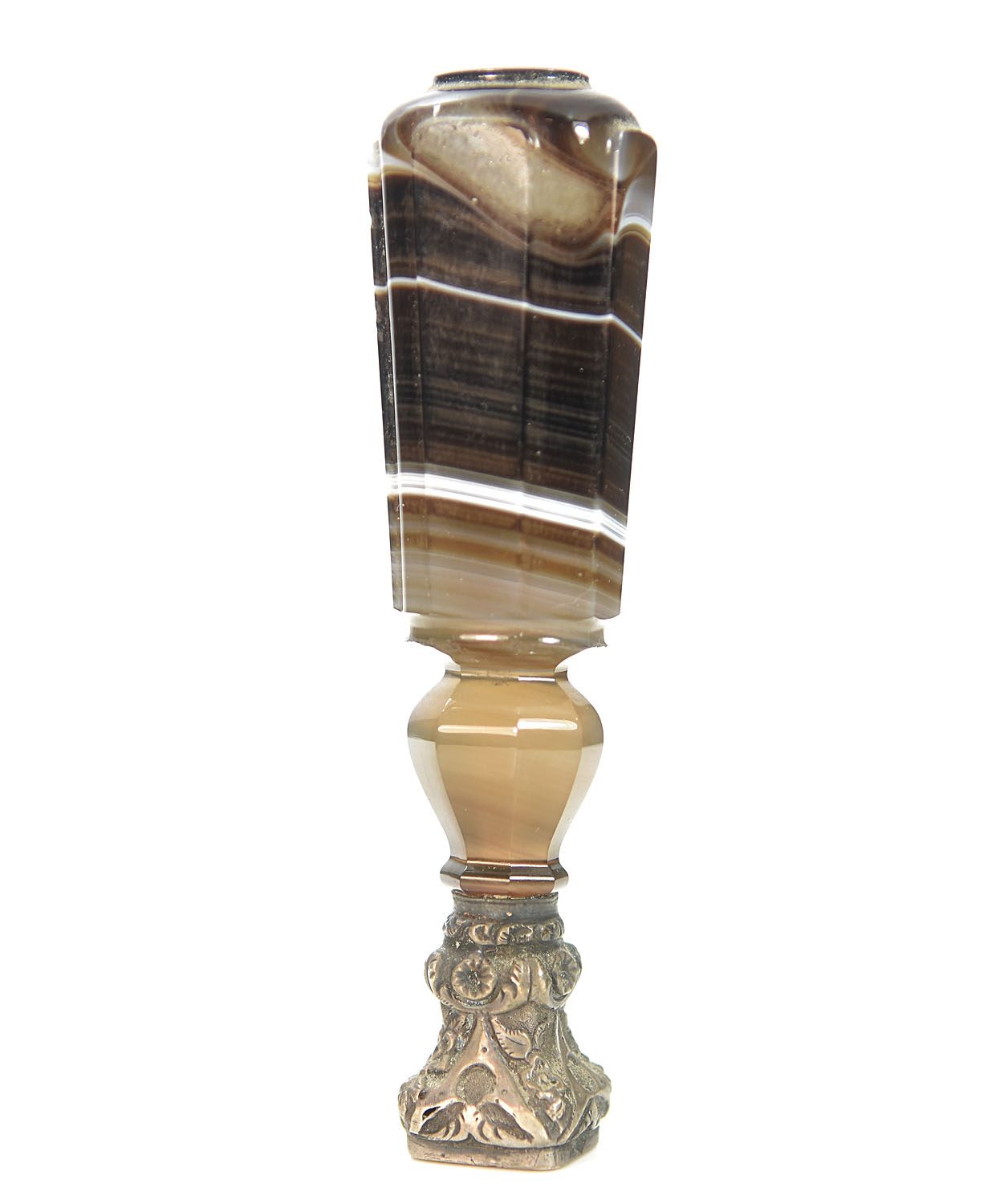 Gros sceau à cacheter de collection agate et argent XIXème