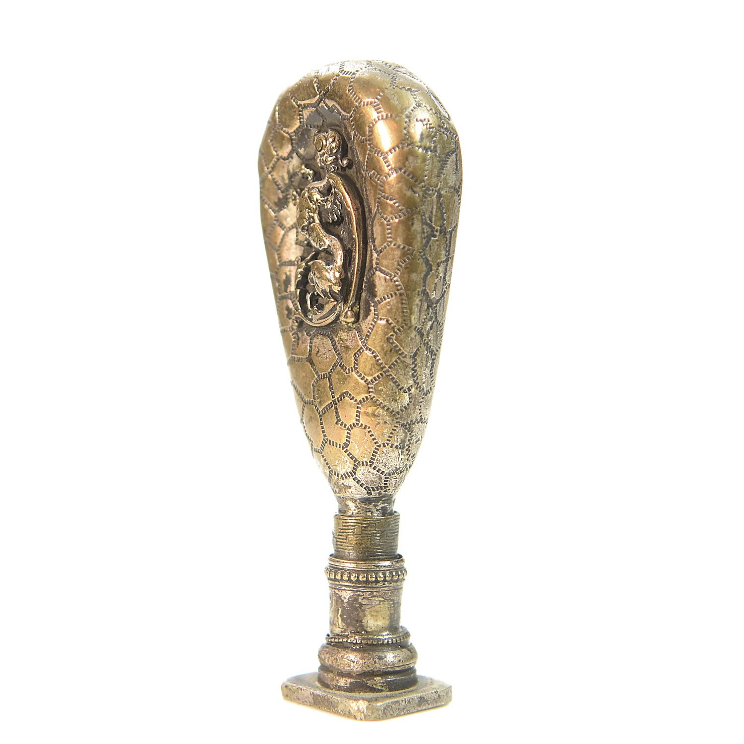 Sceau à cacheter (seal) de collection en bronze argenté personnage fantasmagorique 