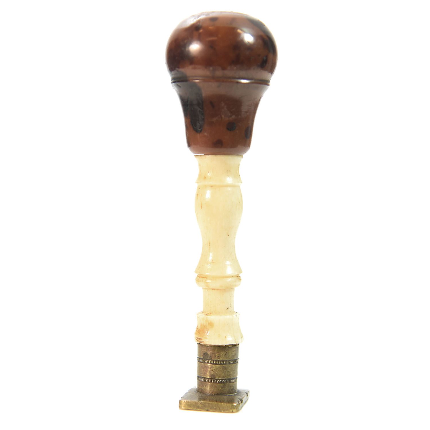Sceau à cacheter de collection couleur beige clair et buis et bronze d'époque XIXème