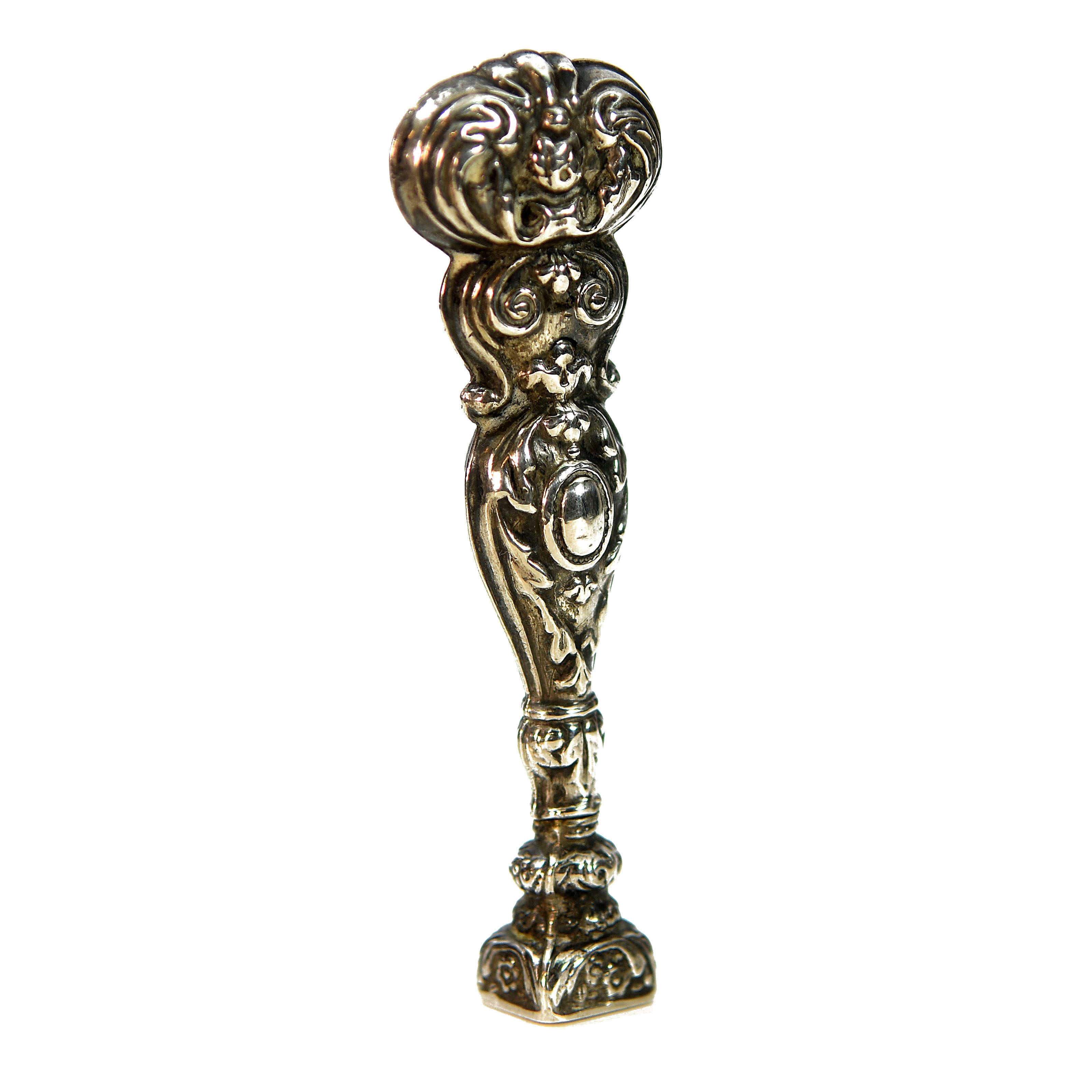 Sceau à cacheter de collection en argent décor rocaille 