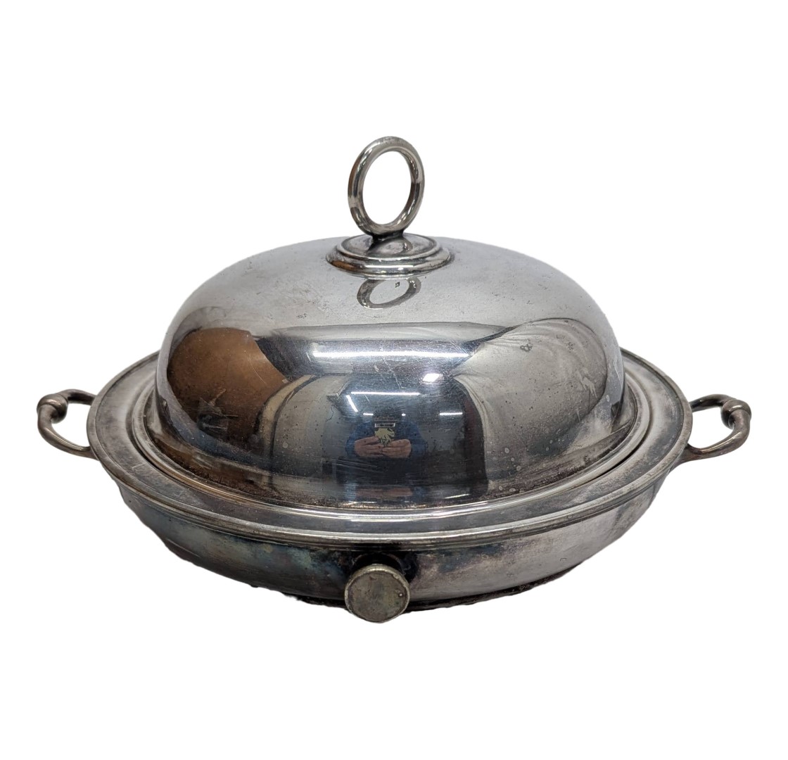 Cloche de service chauffante en métal argenté 1900