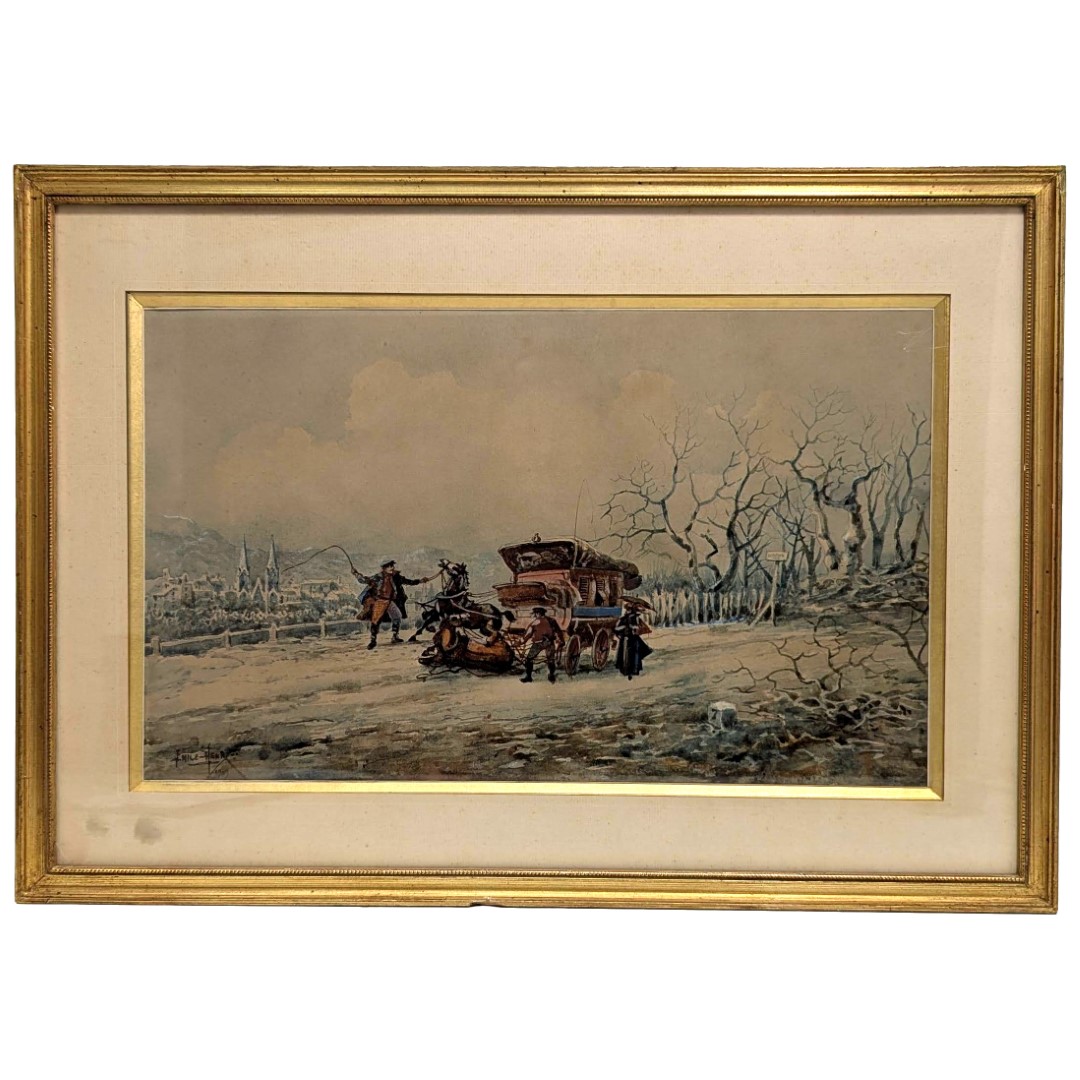 Aquarelle Emile Henry 1909 la diligence 