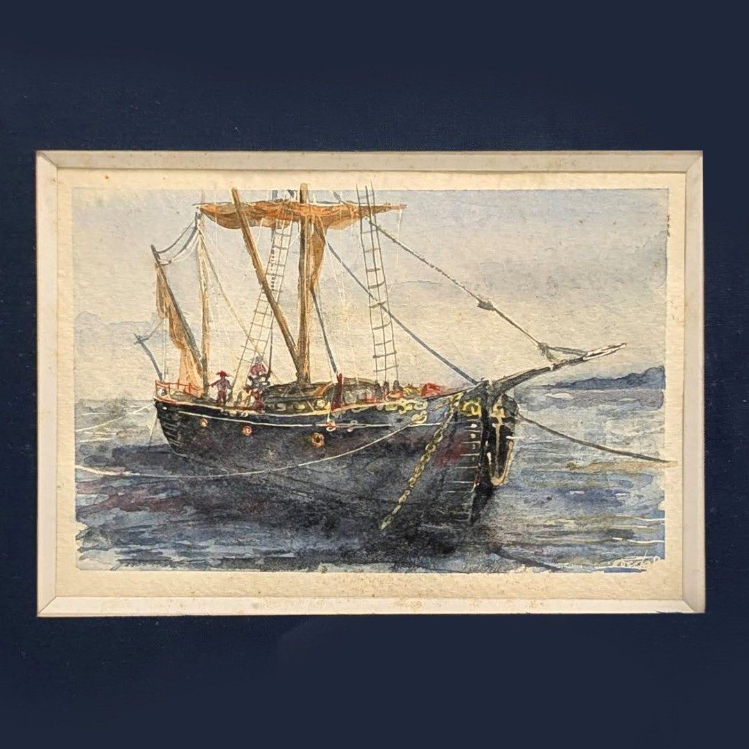 Dessin aquarelle marine signée