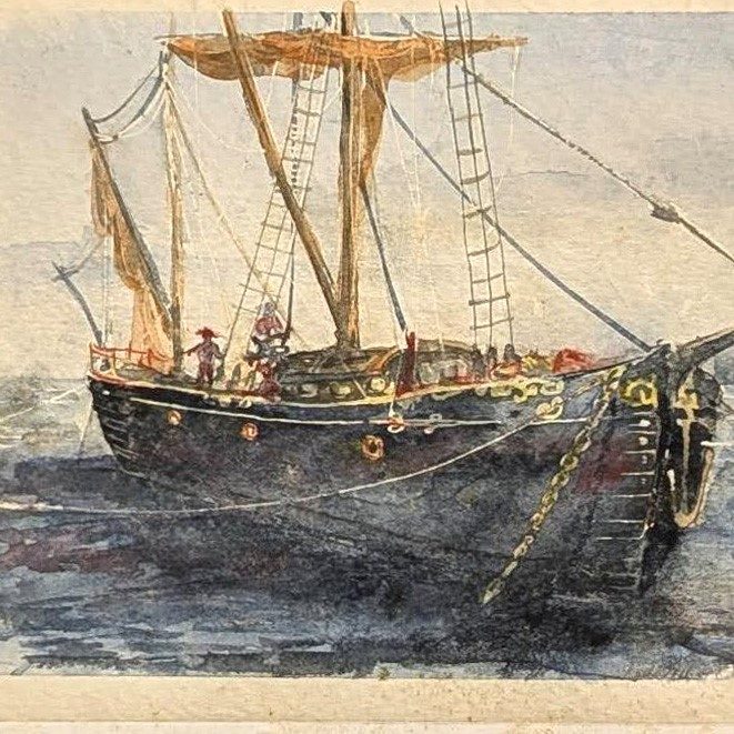 Dessin aquarelle marine signée