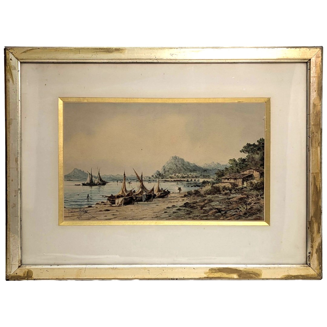 Aquarelle d'Emile Henry début XXème Marine 
