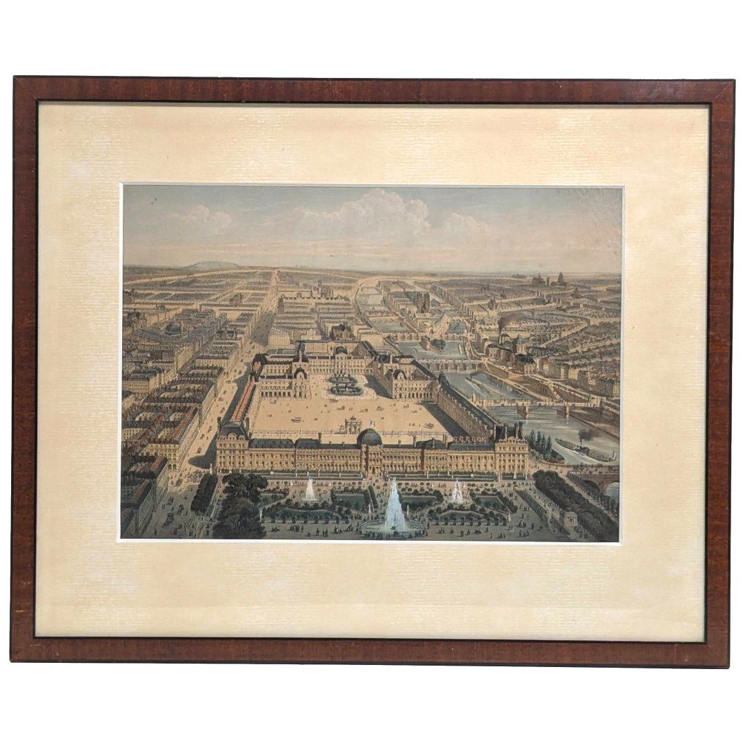 Gravure réhaussée le jardin des tuileries 