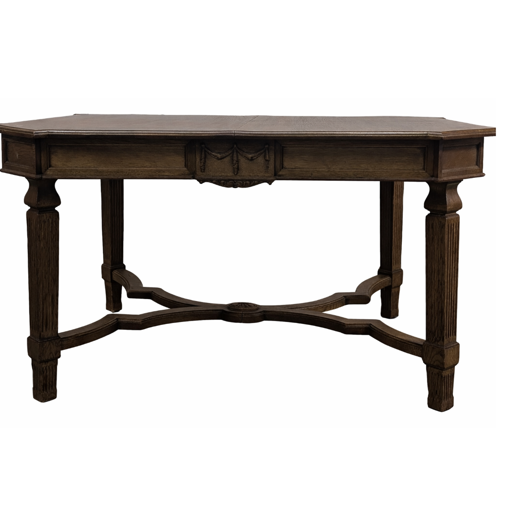 Table de salle à manger à rallonges en chêne de style Louis XVI