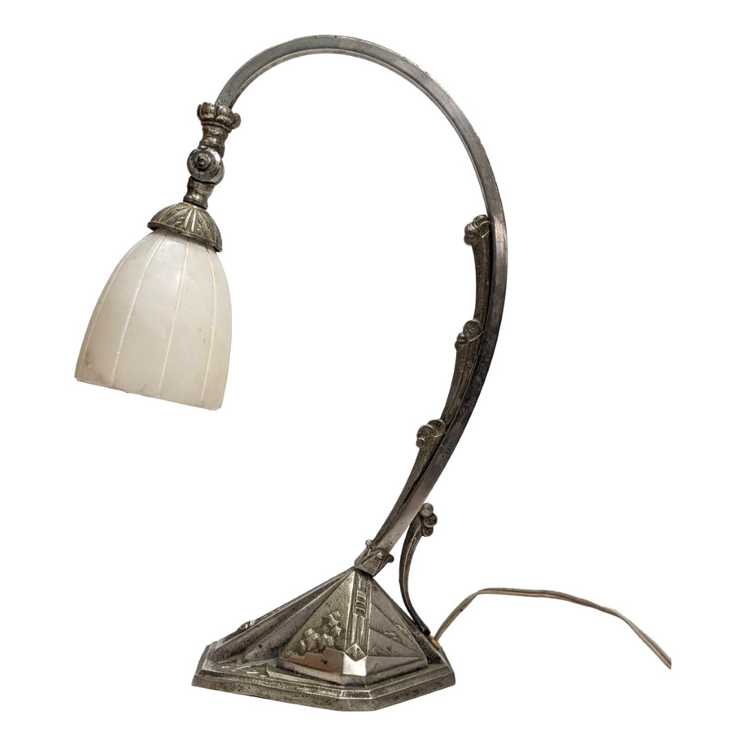 Lampe de bureau articulée en bronze argenté époque 1900