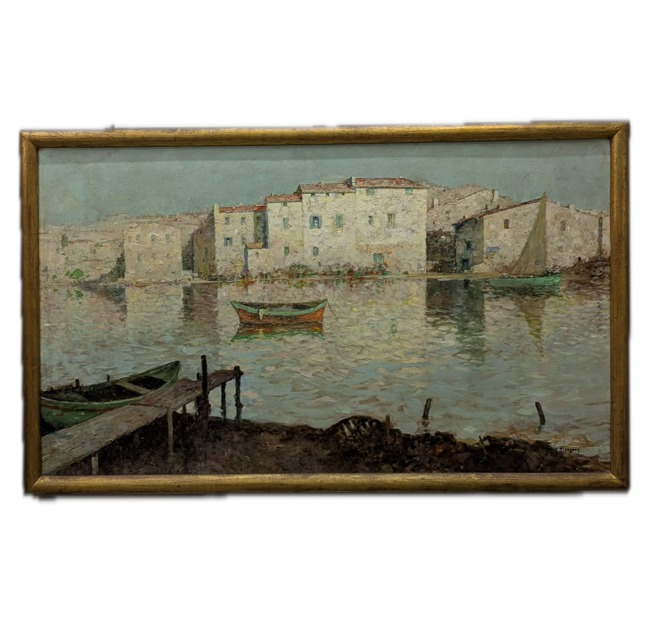 huile sur panneau vue de Martigues par Albert Regagnon   