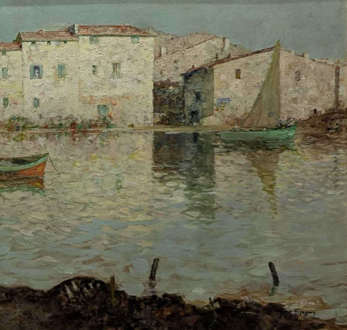 huile sur panneau vue de Martigues par Albert Regagnon   