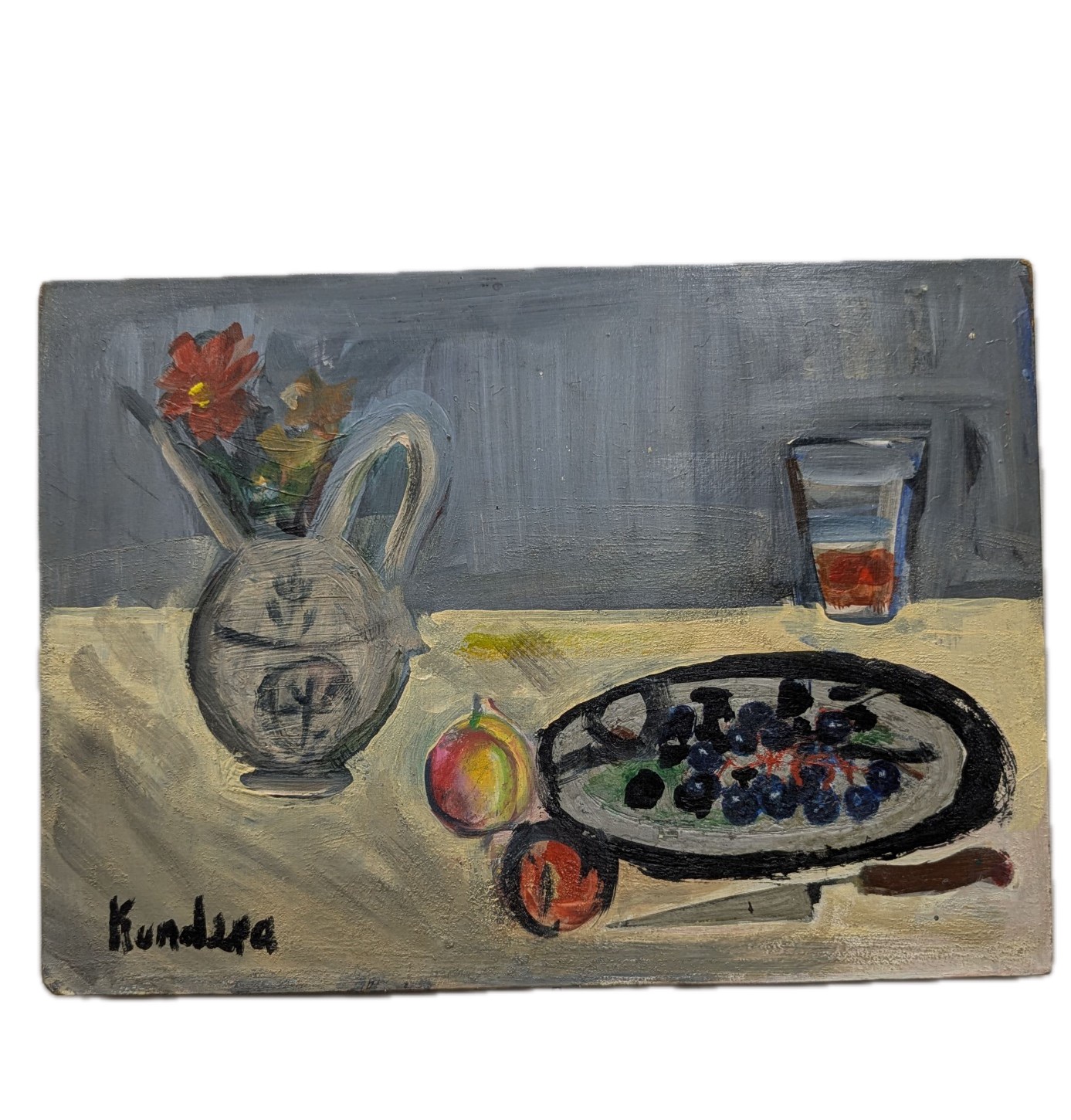 Nature morte huile sur carton par Rudolf Kundera 