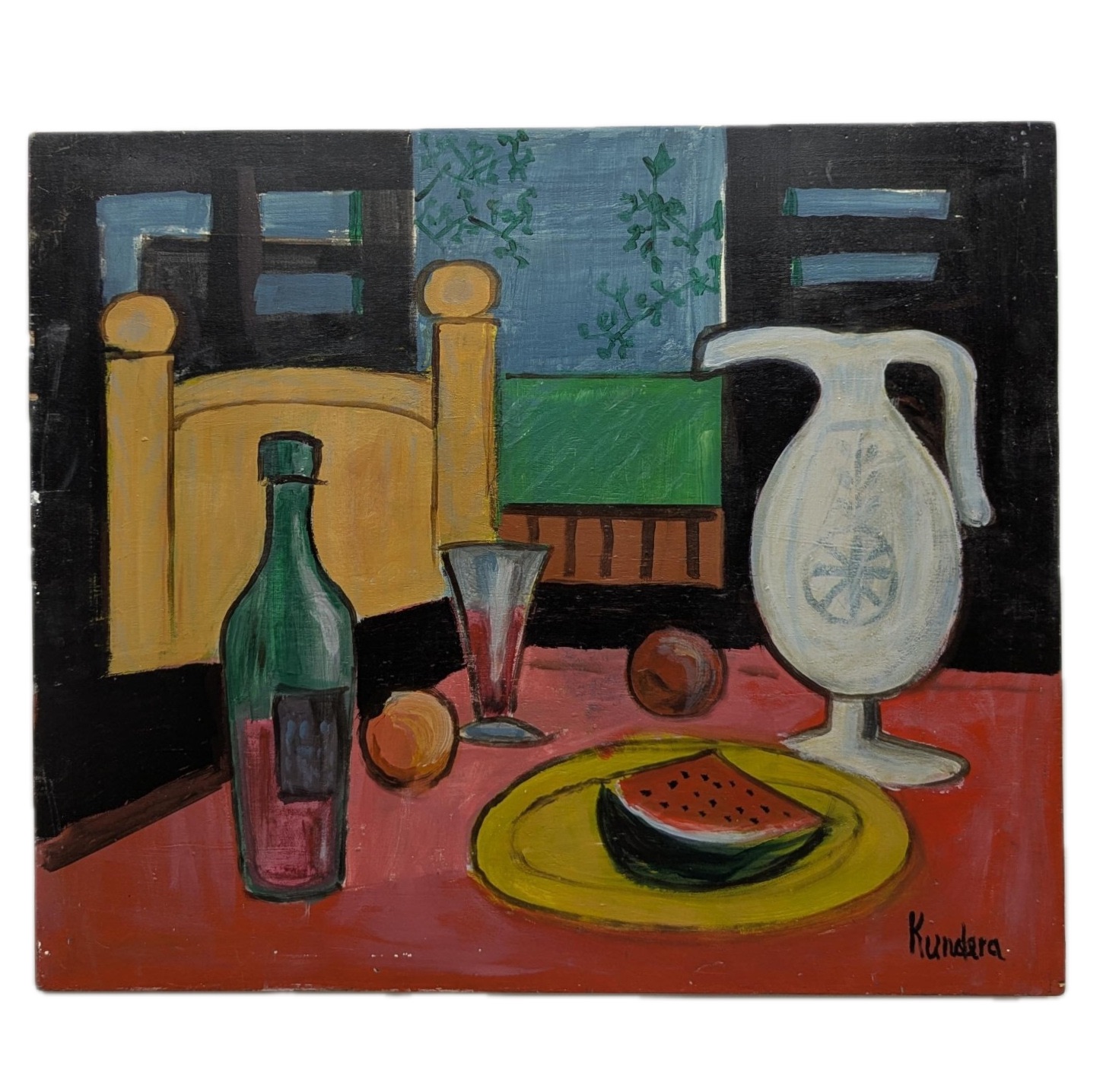 Nature morte huile sur carton par Rudolf Kundera 