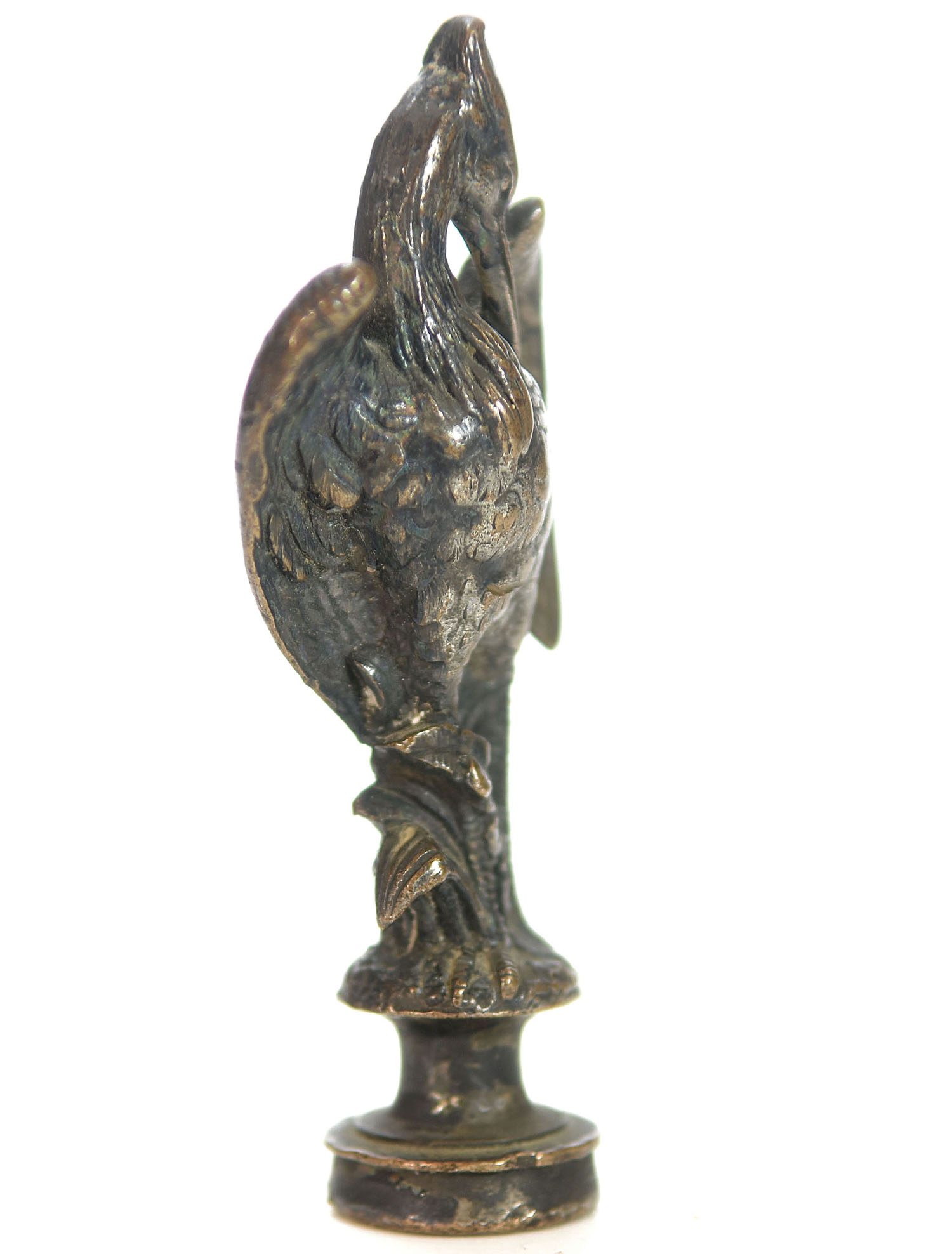 Sceau à cacheter (seal) bronze patiné représentant un héron