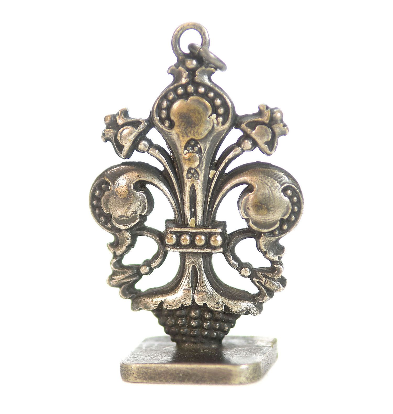 Sceau à cacheter (seal) bronze argenté fleur de Lys 