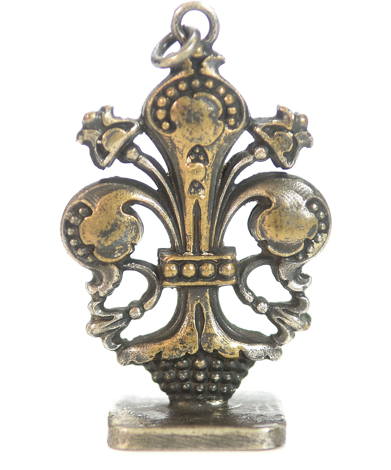Sceau à cacheter (seal) bronze argenté fleur de Lys 